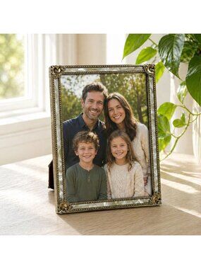 Vintage Brass & Mother-Of-Pearl Picture Frame With Velvet Backing 5x7 Inches